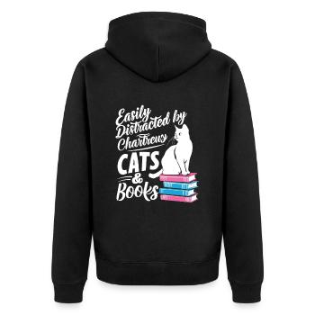 Katze Chartreux Geschenk - Unisex Premium Bio Zip Hoodie - Schwarz - Hinten - Nico (187cm)