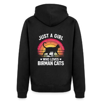 Katze Birma Geschenk - Unisex Premium Bio Zip Hoodie - Schwarz - Hinten - Nico (187cm)