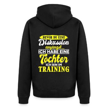Diskussionsprofi Humor u. starke Nerven für Eltern - Unisex Premium Bio Zip Hoodie - Schwarz - Hinten - Nico (187cm)