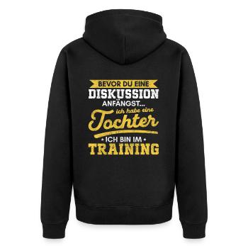 Diskussionsprofi Humor u. starke Nerven für Eltern - Unisex Premium Bio Zip Hoodie - Schwarz - Hinten - Nico (187cm)