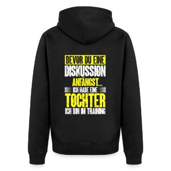 Diskussionsprofi Humor u. starke Nerven für Eltern - Unisex Premium Bio Zip Hoodie - Schwarz - Hinten - Nico (187cm)