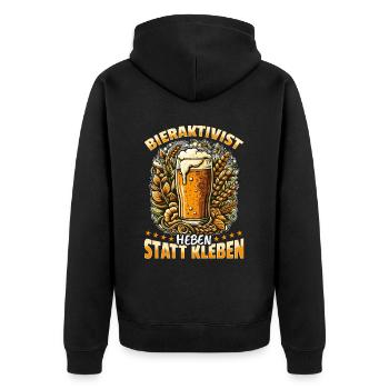 Bieraktivist Heben statt Kleben – Partyspaß - Unisex Premium Bio Zip Hoodie - Schwarz - Hinten - Nico (187cm)