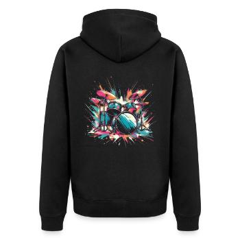 Buntes Abstraktes Drum Set Drummer Drumming - Unisex Premium Bio Zip Hoodie - Schwarz - Hinten - Nico (187cm)