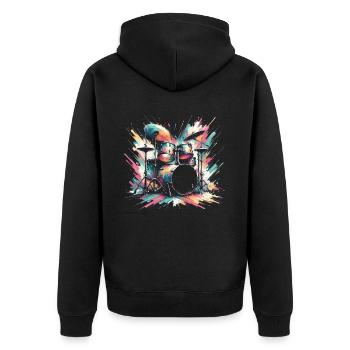 Buntes Abstraktes Drum Set Drummer Drumming - Unisex Premium Bio Zip Hoodie - Schwarz - Hinten - Nico (187cm)