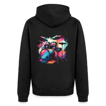 Buntes Abstraktes Drum Set Drummer Drumming - Unisex Premium Bio Zip Hoodie - Schwarz - Hinten - Nico (187cm)