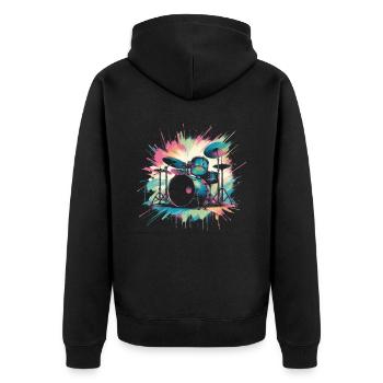 Buntes Abstraktes Drum Set Drummer Drumming - Unisex Premium Bio Zip Hoodie - Schwarz - Hinten - Nico (187cm)