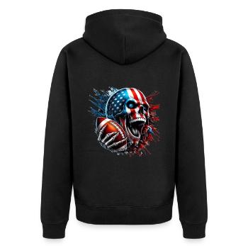 American Football Totenkopf U. S. FLag - Unisex Premium Bio Zip Hoodie - Schwarz - Hinten - Nico (187cm)