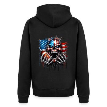 Patriotic skull design American football - Unisex Premium Organic Zip Hoodie - black - Back - Nico (187cm)