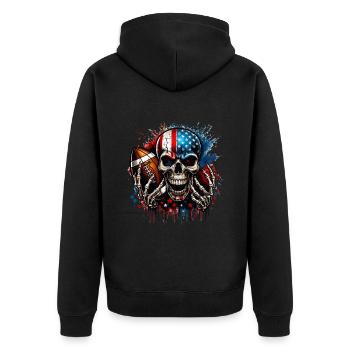 Aggressive Skull for American Football - Unisex Premium Organic Zip Hoodie - black - Back - Nico (187cm)