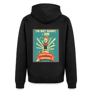 Lustiger konzentrierter großartiger kurzer Menschenwitz - Unisex Premium Bio Zip Hoodie - Schwarz - Hinten - Nico (187cm)