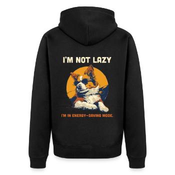 Lazy Dog Humor Energy Saving Mode Funny - Unisex Premium Organic Zip Hoodie - black - Back - Nico (187cm)