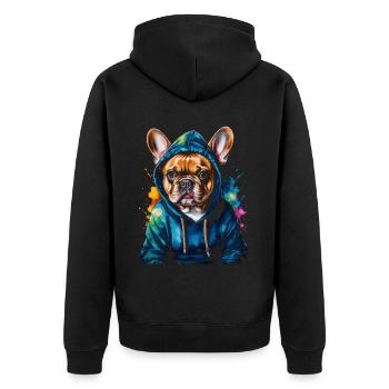 Sweat à capuche bouledogue français Frenchie Dog Funny - Veste à capuche bio Premium Unisexe - noir - Dos - Nico (187cm)