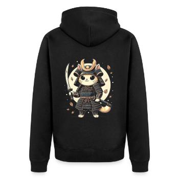 Japanese Samurai Cat Warrior Retro Ninja - Unisex Premium Organic Zip Hoodie - black - Back - Nico (187cm)