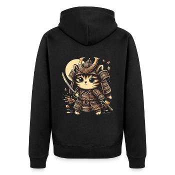 Japanese Samurai Cat Warrior Retro Ninja - Unisex Premium Organic Zip Hoodie - black - Back - Nico (187cm)