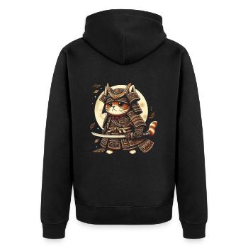 Japanese Samurai Cat Warrior Retro Ninja - Unisex Premium Organic Zip Hoodie - black - Back - Nico (187cm)