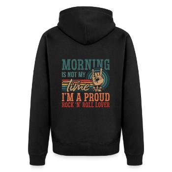 Rock N Roll Morning Is Not My Time Classic Rock - Unisex Premium Bio Zip Hoodie - Schwarz - Hinten - Nico (187cm)