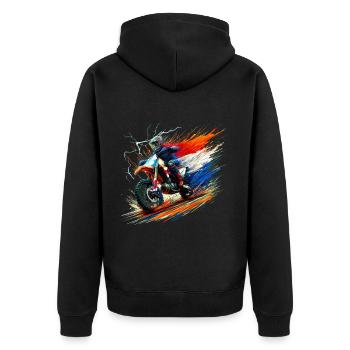 Niederländische Farben Motorrad T-Shirts Niederländisch - Unisex Premium Bio Zip Hoodie - Schwarz - Hinten - Nico (187cm)