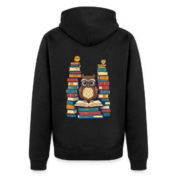 Bücher Eule Für Eulen Liebhaber Leseratte - Unisex Premium Bio Zip Hoodie - Schwarz - Hinten - Nico (187cm)