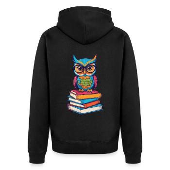 Books Owl Reading Owl Literature Book Love - Unisex Premium Organic Zip Hoodie - black - Back - Nico (187cm)