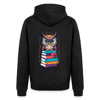 Bücher Eule Begeisterte Leseratte Niedlicher - Unisex Premium Bio Zip Hoodie - Schwarz - Hinten - Nico (187cm)