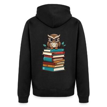 Bücher Eule Leseratte Süße Buch Illustration - Unisex Premium Bio Zip Hoodie - Schwarz - Hinten - Nico (187cm)