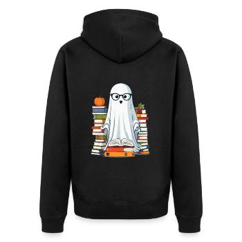 Book Lover Style Reading Halloween Ghost - Unisex Premium Organic Zip Hoodie - black - Back - Nico (187cm)