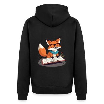 Renard mignon amoureux des livres avec des lunettes - Veste à capuche bio Premium Unisexe - noir - Dos - Nico (187cm)
