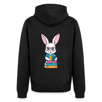 Lesender Hase Begeisterter Buchliebhaber Stil - Unisex Premium Bio Zip Hoodie - Schwarz - Hinten - Nico (187cm)