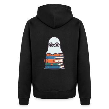 Book Lover Style Reading Halloween Ghost - Unisex Premium Organic Zip Hoodie - black - Back - Nico (187cm)