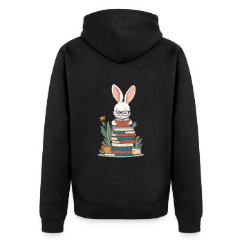 Lesender Hase Begeisterter Buchliebhaber Stil - Unisex Premium Bio Zip Hoodie - Schwarz - Hinten - Nico (187cm)