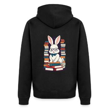 Lesender Hase Begeisterter Buchliebhaber - Unisex Premium Bio Zip Hoodie - Schwarz - Hinten - Nico (187cm)