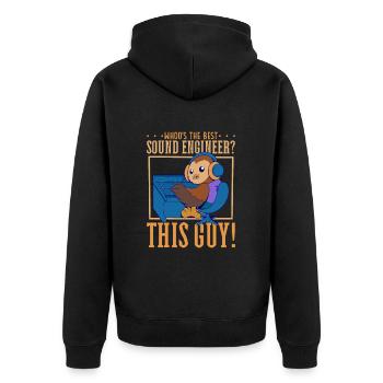 Eule am Mischpult - Sound Engineer - Unisex Premium Bio Zip Hoodie - Schwarz - Hinten - Nico (187cm)