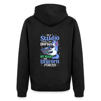 Unicorn Forces at the Mixing Desk - Sound Engineer - Unisex Premium Organic Zip Hoodie - black - Back - Nico (187cm)