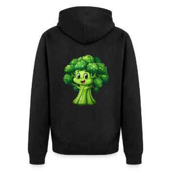Glücklicher Brokkoli - Unisex Premium Bio Zip Hoodie - Schwarz - Hinten - Nico (187cm)