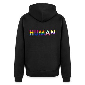 Gender Lesben, Schwule, Trans, Queer Regenbogen - Unisex Premium Bio Zip Hoodie - Schwarz - Hinten - Nico (187cm)