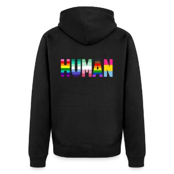 Gender Lesben, Schwule, Trans, Queer Regenbogen - Unisex Premium Bio Zip Hoodie - Schwarz - Hinten - Nico (187cm)