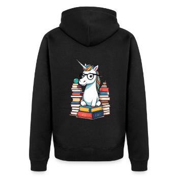 Unicorn Fantasy Stories Cute Bookworm - Unisex Premium Organic Zip Hoodie - black - Back - Nico (187cm)
