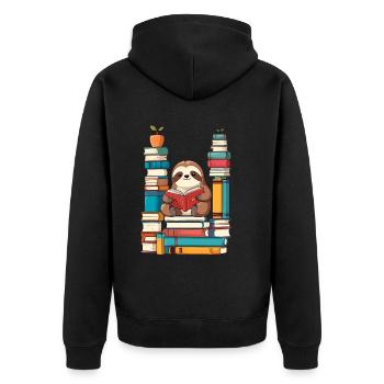 Lustiges Buchliebhaber Faultier - Unisex Premium Bio Zip Hoodie - Schwarz - Hinten - Nico (187cm)