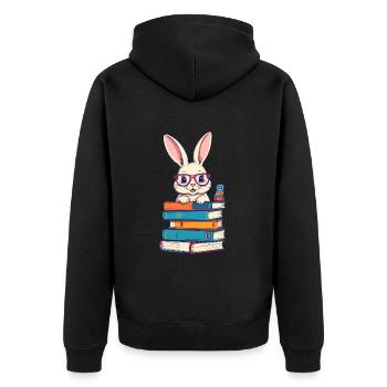 Lesender Hase Begeisterter Buchliebhaber Perfekter - Unisex Premium Bio Zip Hoodie - Schwarz - Hinten - Nico (187cm)