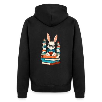Lesender Hase Begeisterter Buchliebhaber - Unisex Premium Bio Zip Hoodie - Schwarz - Hinten - Nico (187cm)