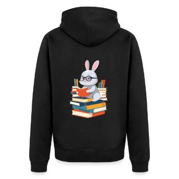 Lesender Hase Begeisterter Buchliebhaber - Unisex Premium Bio Zip Hoodie - Schwarz - Hinten - Nico (187cm)