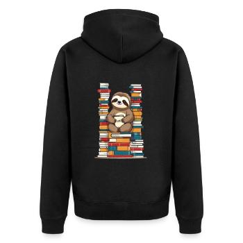 Lustiges Buchliebhaber Faultier Lesen Buch - Unisex Premium Bio Zip Hoodie - Schwarz - Hinten - Nico (187cm)