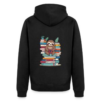 Süße Leseratte Lustiges Buchliebhaber Faultier - Unisex Premium Bio Zip Hoodie - Schwarz - Hinten - Nico (187cm)