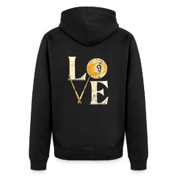 Pool Billard Billardtisch "LOVE" Sprüche Snooker - Unisex Premium Bio Zip Hoodie - Schwarz - Hinten - Nico (187cm)