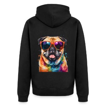 Mops Sonnenbrille Hund Bunt Lustig Design Print - Unisex Premium Bio Zip Hoodie - Schwarz - Hinten - Nico (187cm)