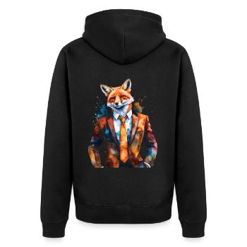 Fuchs Anzug Bunt Tier Design Print - Unisex Premium Bio Zip Hoodie - Schwarz - Hinten - Nico (187cm)