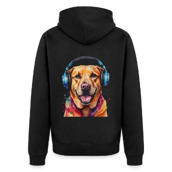 Labrador Retriever Kopfhörer Hund Tier Print - Unisex Premium Bio Zip Hoodie - Schwarz - Hinten - Nico (187cm)