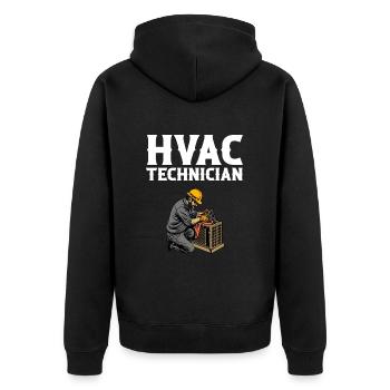 HVAC Technician, american flag HVAC - Unisex Premium Bio Zip Hoodie - Schwarz - Hinten - Nico (187cm)