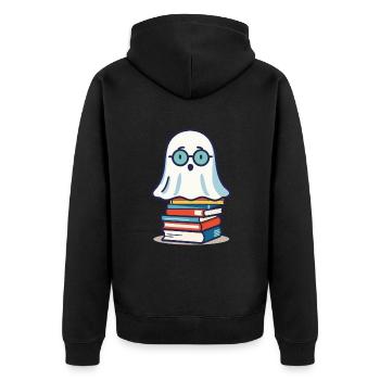 Lesendes Halloween Gespenst Niedliches Bücherwurm - Unisex Premium Bio Zip Hoodie - Schwarz - Hinten - Nico (187cm)