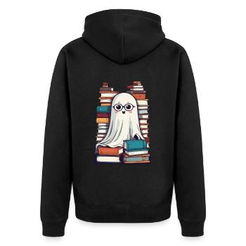 Book Lover Style Reading Halloween Ghost - Unisex Premium Organic Zip Hoodie - black - Back - Nico (187cm)